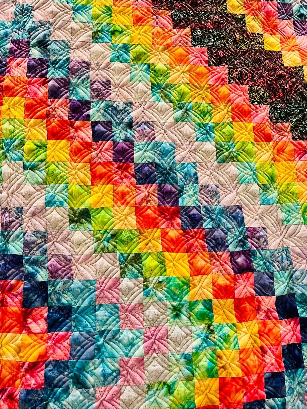 Handmade Multicolor Patchwork Quilt Bedspread - Vibrant Batik Rainbow Design